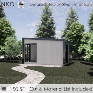 12&#39;x16&#39; Modern Shed Plans 12x16 | Modern Office Plan | DIY Leanto Office Plan | Step-By-Step Plans for She Shed Space | Material & Cut List