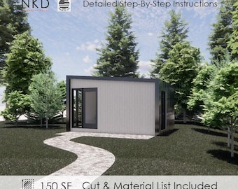 12&#39;x16&#39; Modern Shed Plans 12x16 | Modern Office Plan | DIY Leanto Office Plan | Step-By-Step Plans for She Shed Space | Material & Cut List