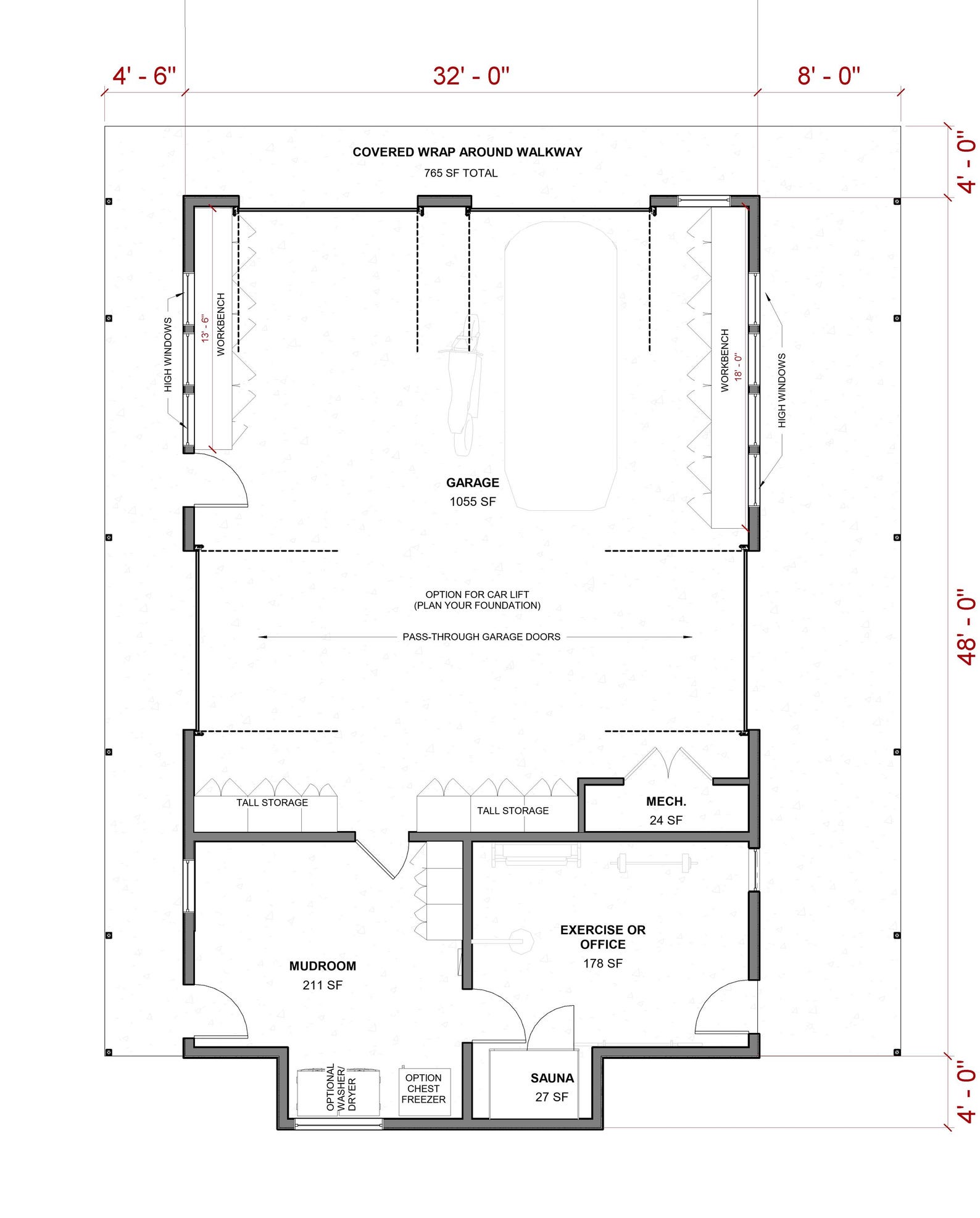 3-car Garage Shop Plans With Attic: 32'x48' 1500 SF Workshop (PDF ...