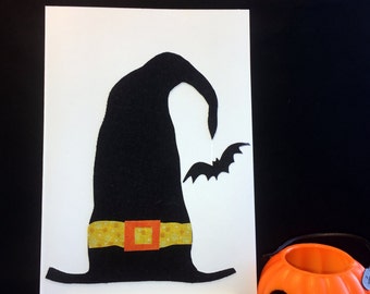 halloween witches hat greeting card handmade recycled fabric