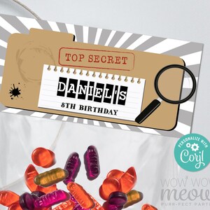 Detective Treat Bag Headers Birthday Spy Secret Agent Toppers Favours Party Gift Cards Label Instant Download Editable Printable WCBK095