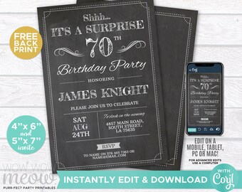 70th Birthday Party Invitations Age 70 Male Mens Female Womens Pack 20 Invites