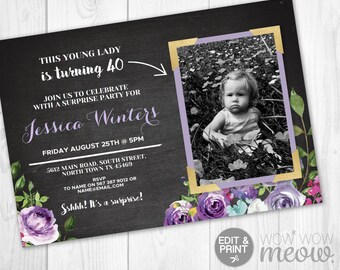 purple invitations etsy