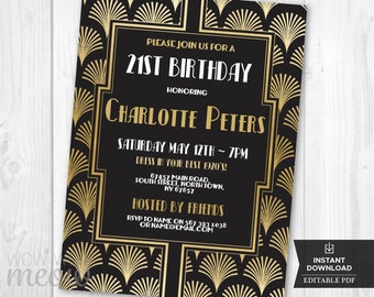 art deco invitation etsy