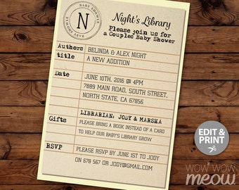 Library Card Invite Etsy