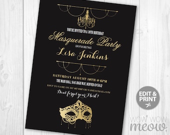 masquerade invitation etsy