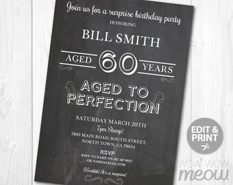 60th birthday invitations for men etsy