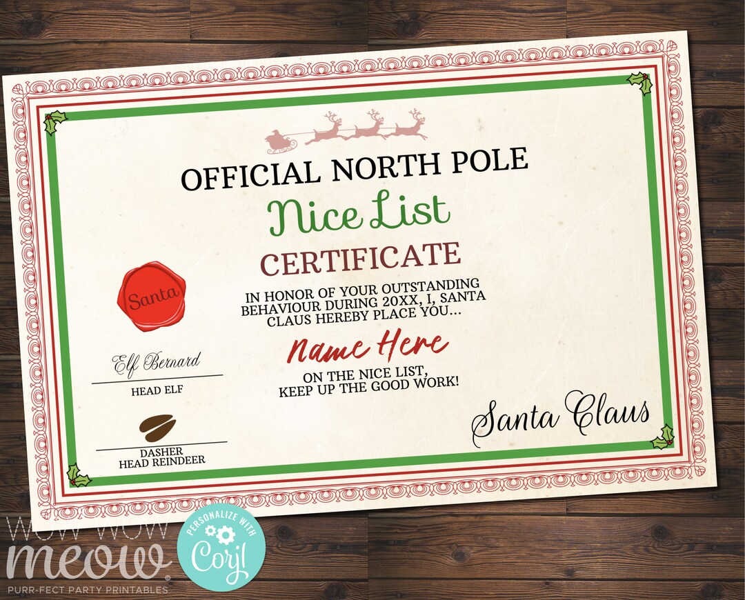 Official North Pole Nice List Certificate Santa Claus Letter DOWNLOAD ...