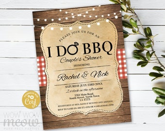 I Do BBQ Invitation Rustic Couples Shower Vintage Printable Invite Engagement Party INSTANT Download Personalize Editable Printable WCWI001