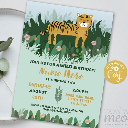 Personalised Wild Tiger Safari Animals Inviteself EDITABLE Etsy UK