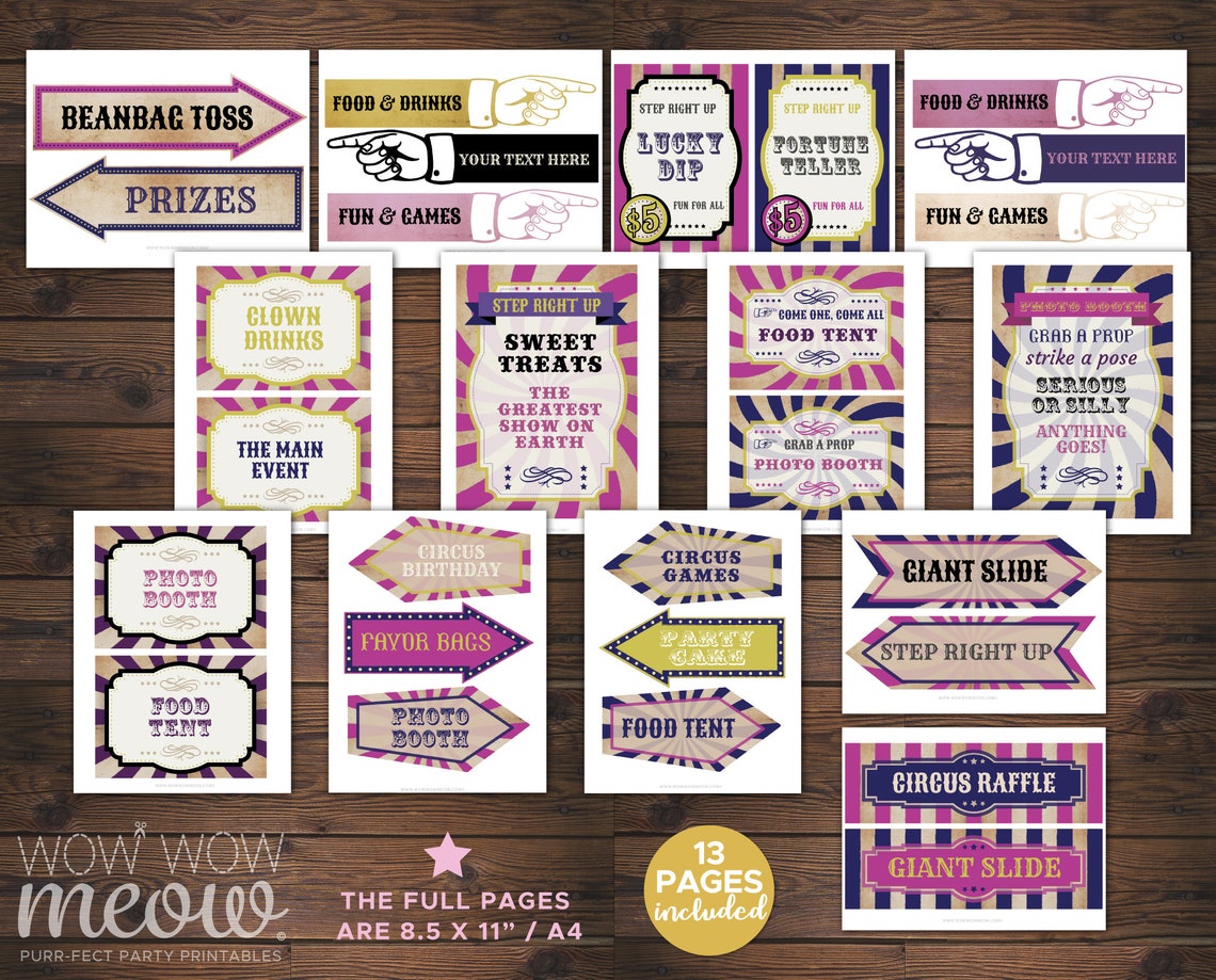 28 Vintage Circus Signs Printable INSTANT DOWNLOAD Pink | Etsy