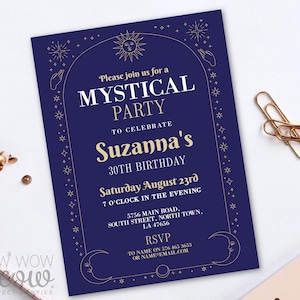 Mystical Birthday Invitations Magical Tarot Invite Digital DOWNLOAD Spiritual Surprise Editable Personalize WCBA299