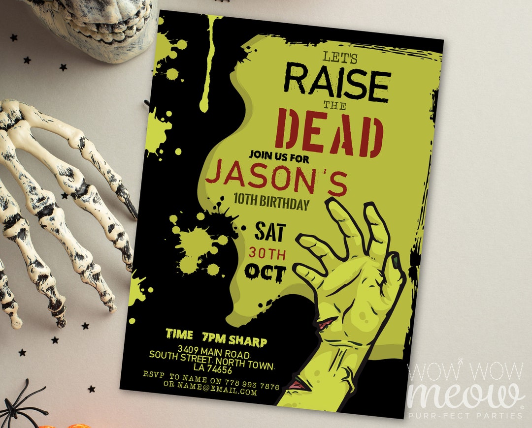 Zombie Invitations Party Outbreak Kids Halloween Warning Scare INSTANT DOWNLOAD Birthday Invite