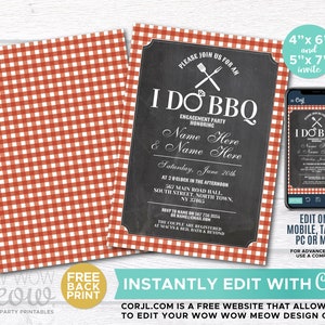 I Do BBQ Wedding Invitations Set Template Red Check Package Printable Invites Save the Date ...