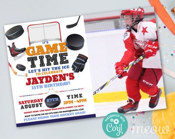 Ice Hockey Invitation Birthday Photo Invite Park Sports Rink Girls Boys INSTANT DOWNLOAD ANY Age Personalize Editable Printable WCBK480