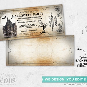 Halloween Invitations Haunted House Tickets Invites Party Printable INSTANT DOWNLOAD Bat Spooky Scare Personalized Editable Edit WCHA015 image 3