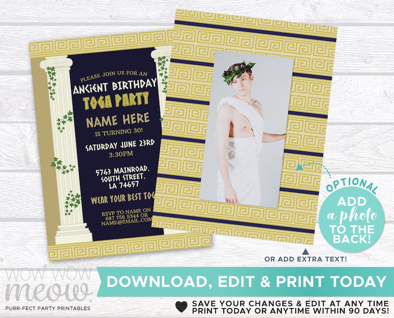 Toga Birthday Ancient Greek Invitation Invite Party INSTANT Etsy