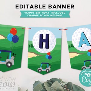 Golf Birthday Banner Party Hole in One Golfing Clubs Cart Editable ...