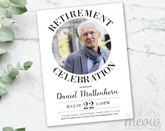 Retirement Invitation Photo Mens Womens Editable Retired Confetti DOWNLOAD Customize Male Printable Celebration Personalize WCRE058