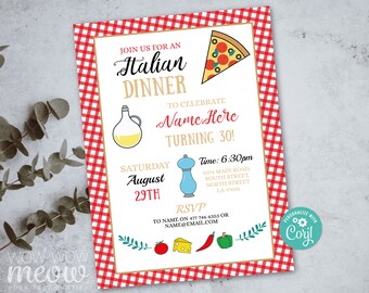 Italian Birthday Invitation Pizza INSTANT DOWNLOAD Surprise Invite Lunch Dinner Party Mens Womens Editable Personalize Printable WCBA095