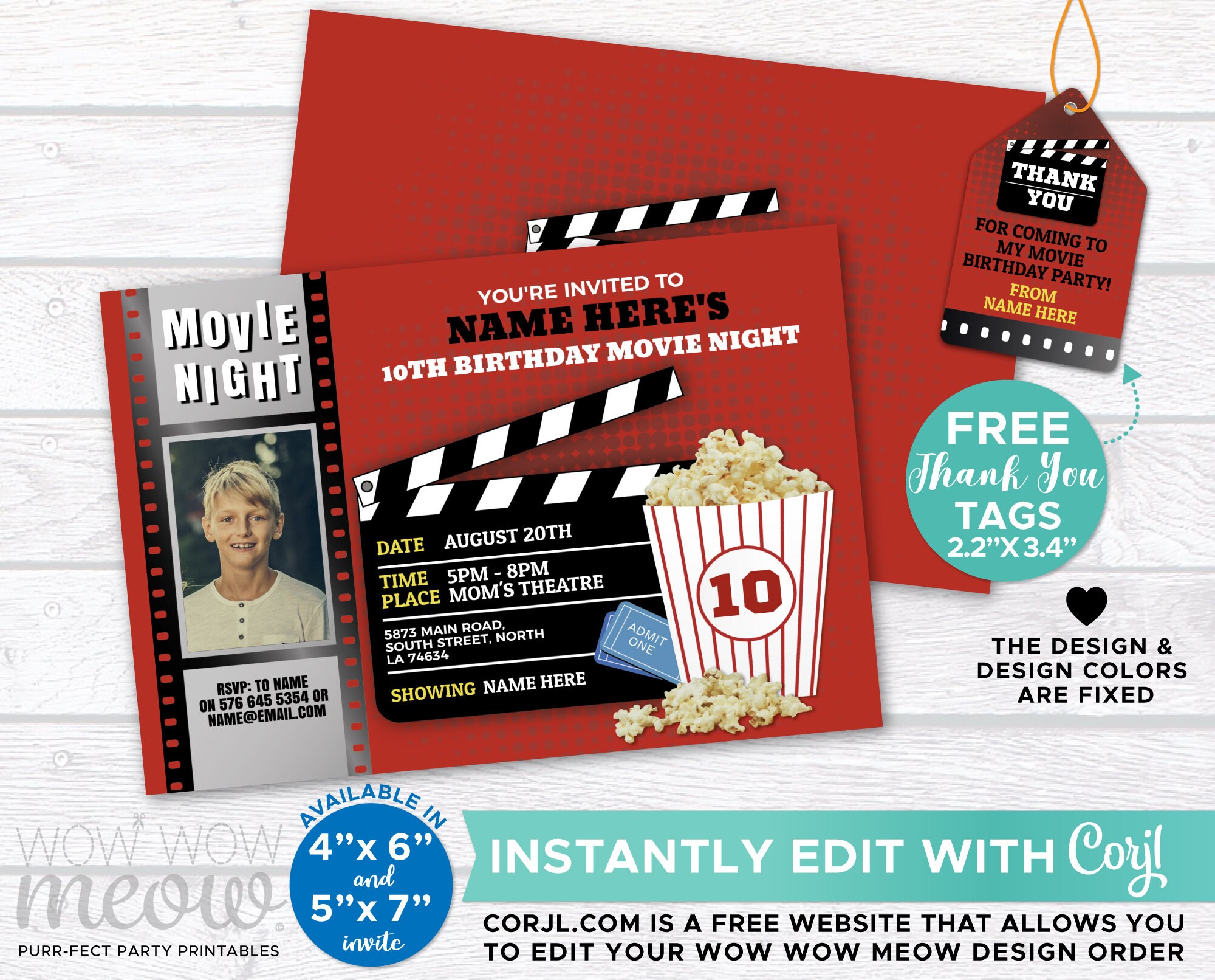 Movie Night Birthday Party Invitation Photo DOWNLOAD Film Invite ...