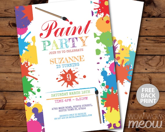 paint party invitations art birthday invite brush any age etsy