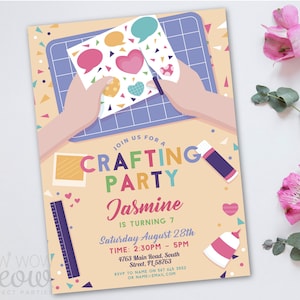Crafting Invitation Birthday Crafts Paper Invite Planners Diary Sticking Digital DOWNLOAD Personalize Editable Printable Template WCBK534