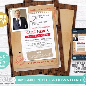 Secret Agent Invitations Spy File Party any Age Surprise Birthday Invite INSTANT DOWNLOADS Detective Editable James Bond Personalize WCBA139