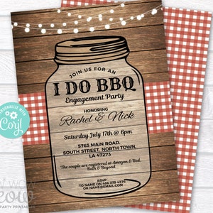 I Do BBQ Invitation Mason Jar Rustic Engagement Party Invite Couple Shower Printable INSTANT Download Personalize Editable Printable WCWI026 image 1