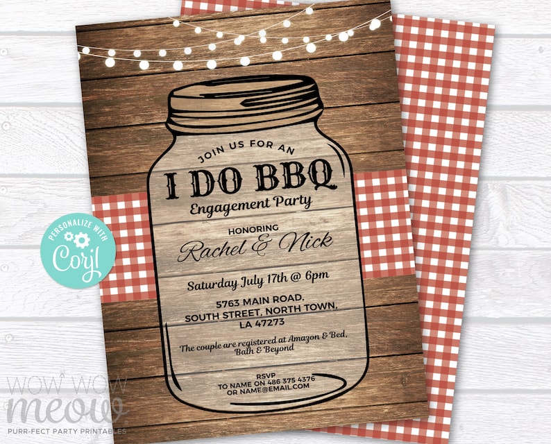 I Do BBQ Invitation Mason Jar Rustic Engagement Party Invite Couple Shower Printable INSTANT Download Personalize Editable Printable WCWI026 image 1