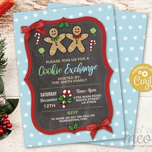 Cookie Exchange Invitations Christmas Party X-Mas Holiday Season Invites Editable Festive DOWNLOAD Jolly Fun Decorations Printable WCCH085