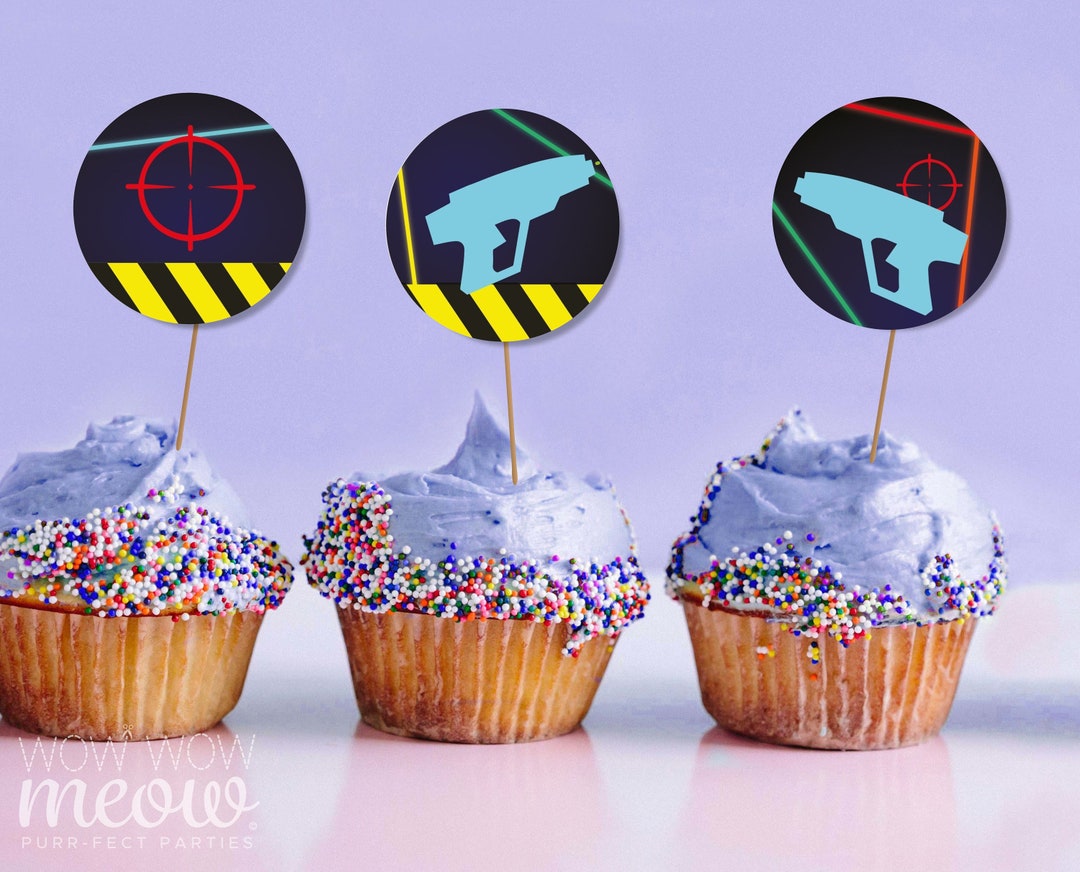 Laser Tag Cupcake Toppers Lazer Gun Neon Quest Birthday Girls Boys