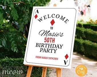 Birthday Playing Cards Editable Sign - Any Age - Diamonds Party 34 x 36" Cards Las Vegas Poster EDIT INSTANT DOWNLOAD - Printable - WCBA002