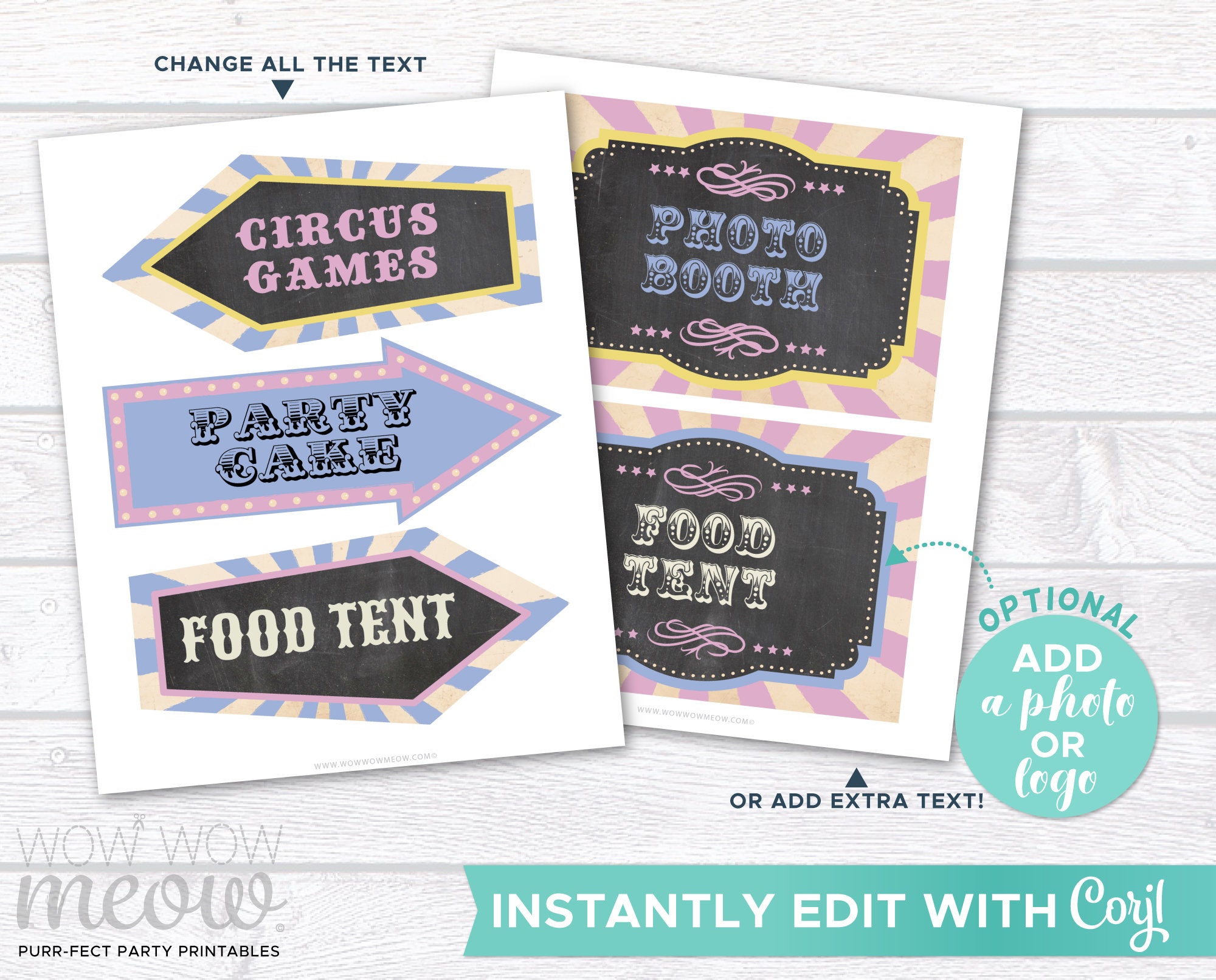 28 Vintage Circus Signs Printable DOWNLOAD Pink Blue Pastel | Etsy