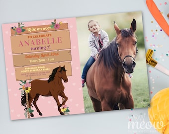 Horse Invitation Photo Birthday Invite Riding Pony Pink Ride On Over Saddle Up INSTANT DOWNLOAD Personalize Editable Printable WCBK558