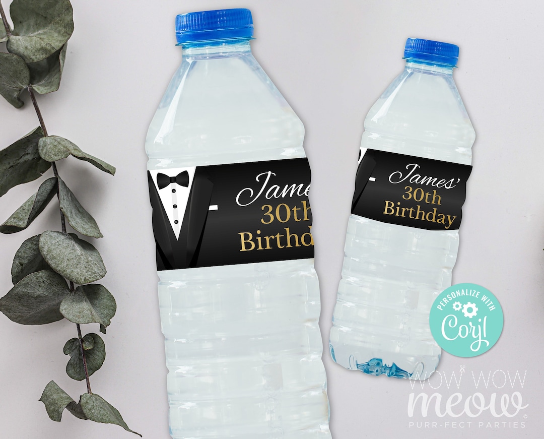 Tuxedo Black Tie Water Bottle Labels Editable Secret Agent Spy White ...