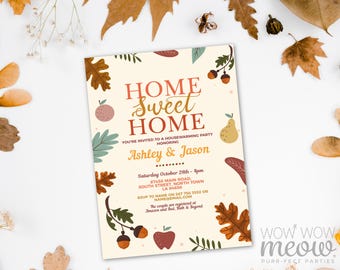 Editable Autumn Housewarming Invite | New House Fall Invitation | Home Sweet Home Couple Party Leaves Digital DOWNLOAD Printable WCHA223