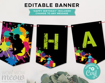 Paintball Party Banner Geburtstag bearbeitbar Sofort Download Paintball Jungen Mädchen Wimpelkette Fahnen Geburtstag Dekoration Printable WCBK022