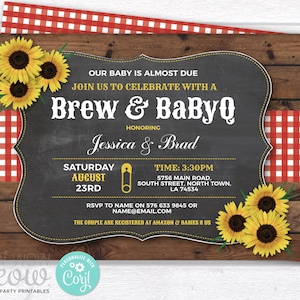 Brew and BaByQ Invitations Sunflower Red Girl Boy Baby Shower Co-Ed Couples Invites BBQ INSTANT Download Party Personalize Printable WCBS084