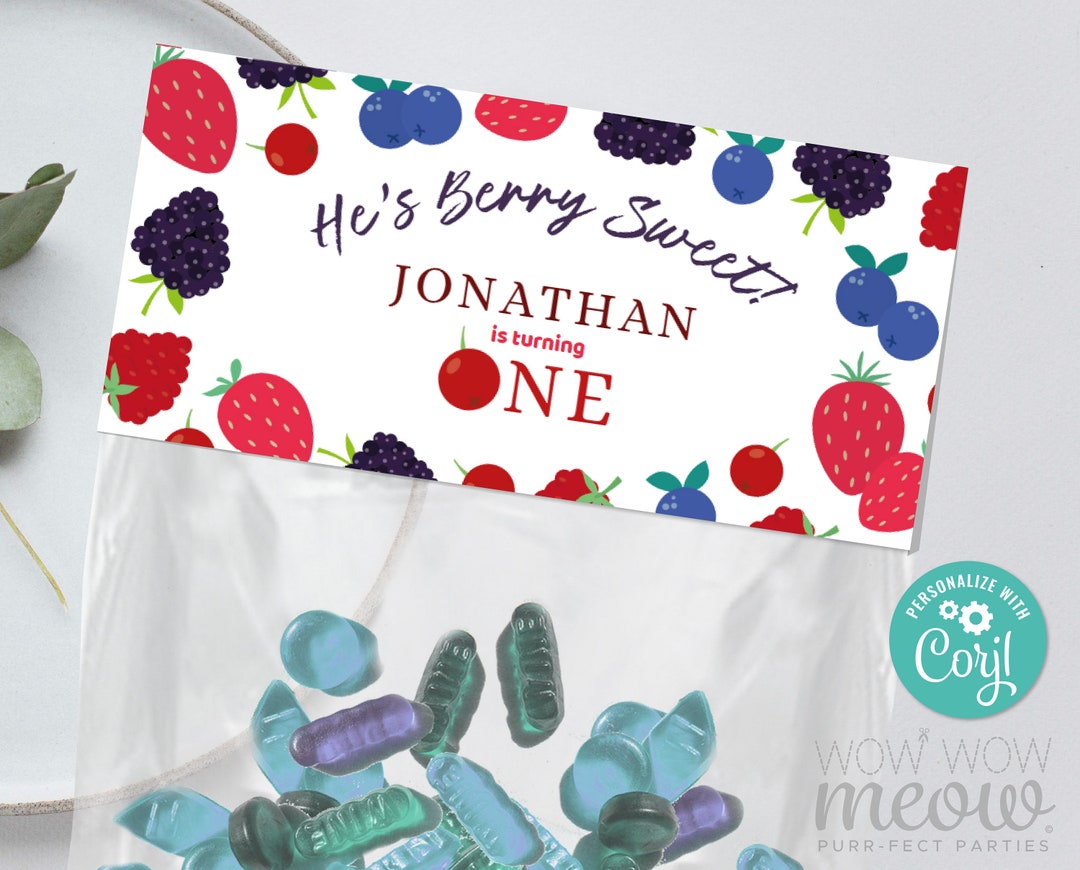 Berry Sweet First Treat Bag Headers Birthday Raspberry Blueberry One