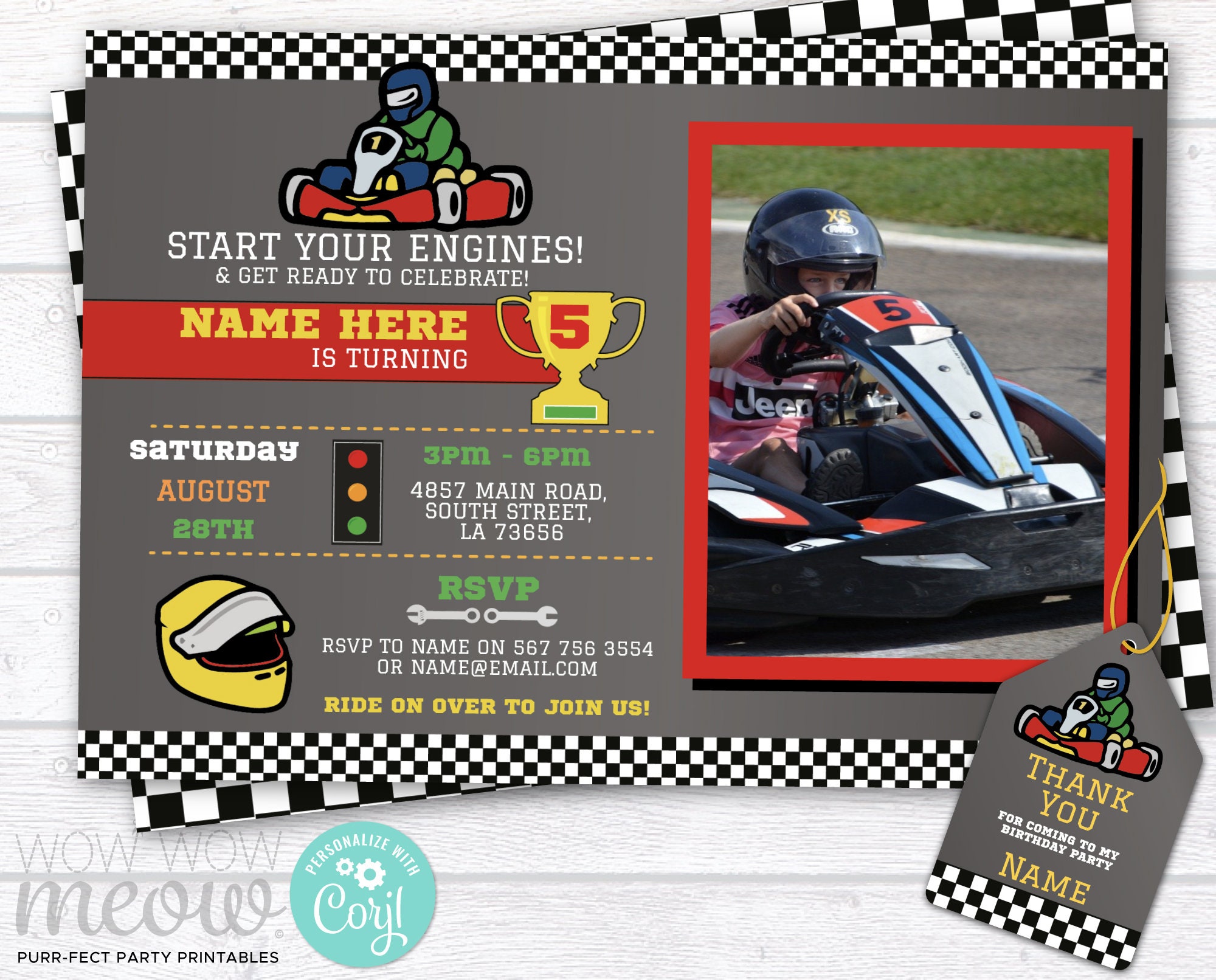 Racing Car Invitations Go Karting Boys Sports Party Birthday Etsy UK