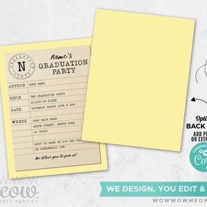 Graduation Party Invitation Library Yellow Invite INSTANT DOWNLOAD Study Books Book Theme Uni University Digital Editable Printable WCGR016 image 4