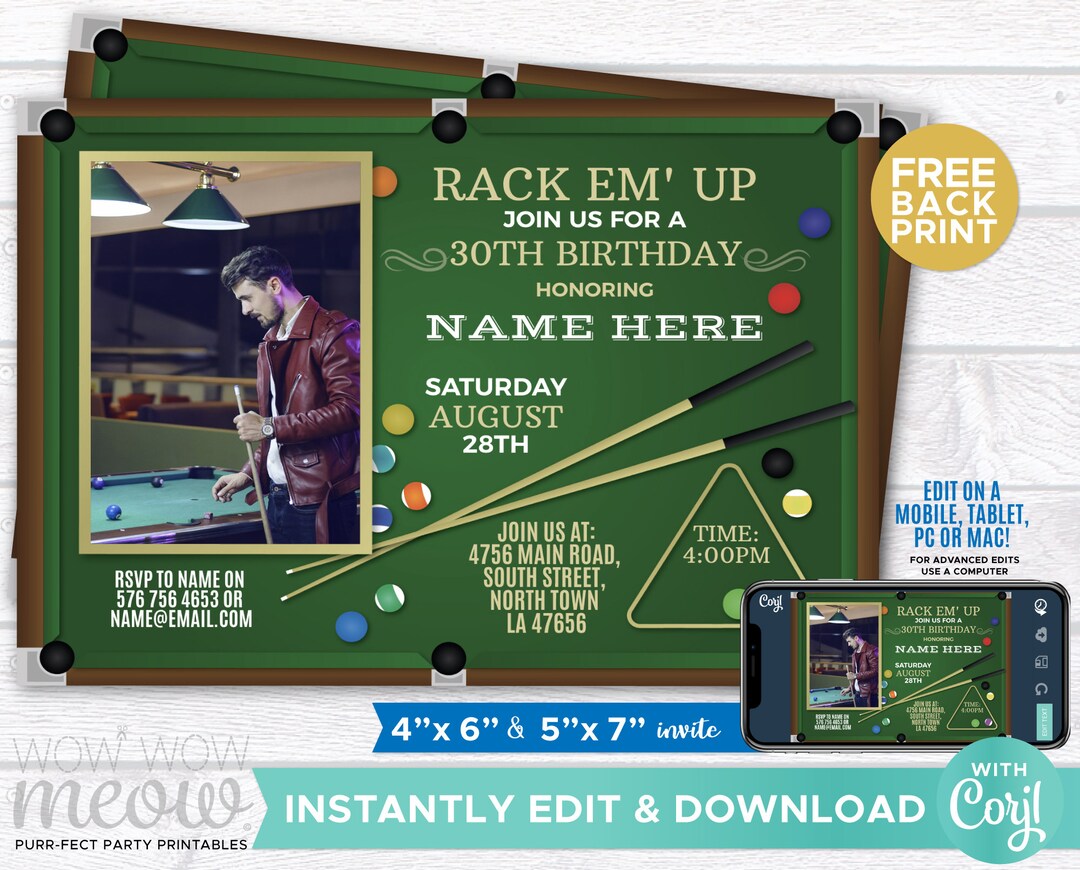 Snooker Invitations Pool Birthday Invites Photo INSTANT DOWNLOAD Image ...