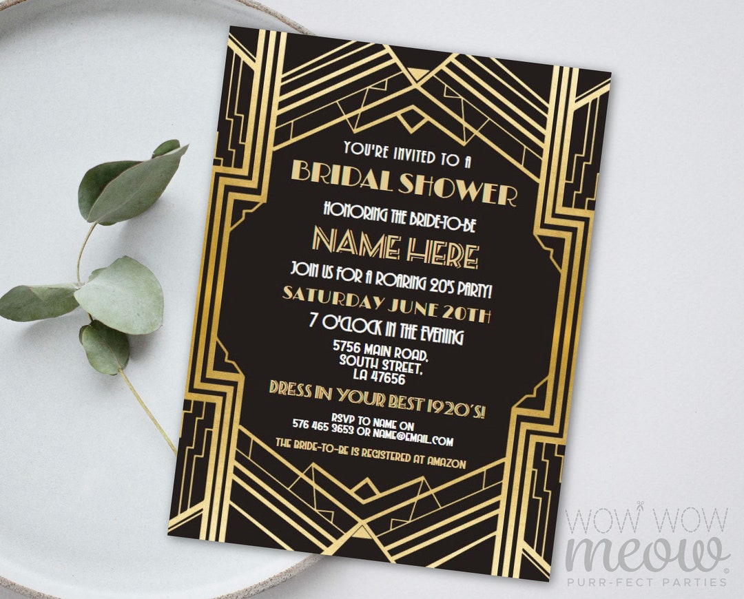 1920s Bridal Shower Invitations Bachelorette Editable Roaring 20s ...