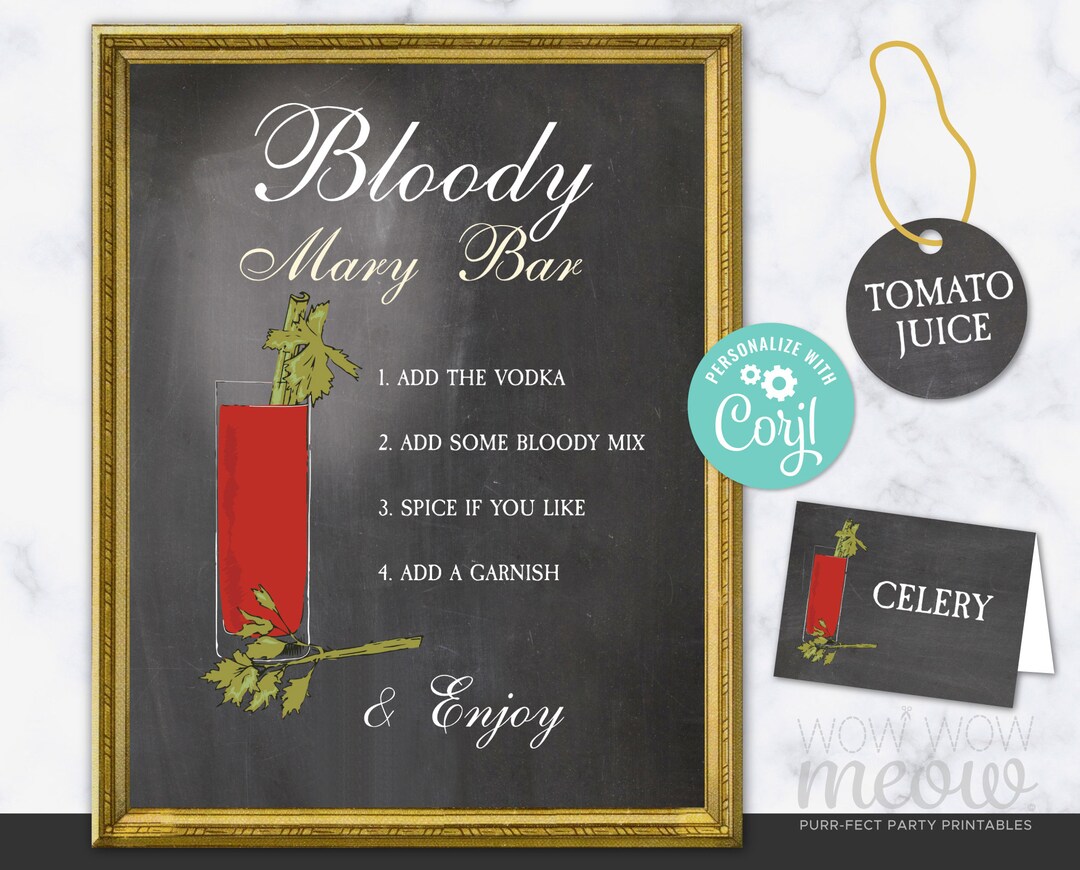 Bloody Mary Bar Sign Chalk Tags &amp; Tents Signs Printables Tomato Bridal ...