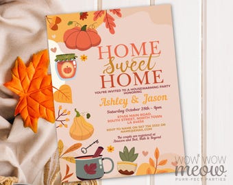 Editable Pumpkin Housewarming Invite | New House Fall Invitation | Home Sweet Home Couple Party Digital DOWNLOAD Digital Printable WCHA222