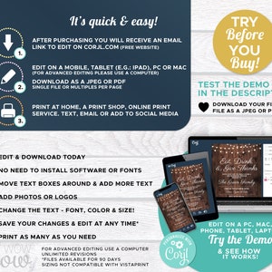 May include: An advertisement graphic with the text "It's quick & easy!" and instructions for editing and downloading a file. The image includes a laptop, tablet, and phone displaying a sample design. The text also says "Try Before You Buy!"
