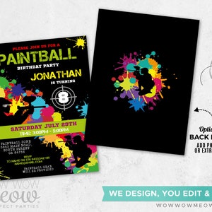 Paintball Invitations Birthday Party Invites Paint Ball Girls Boys Any Age Invite INSTANT DOWNLOAD Digital Tags Editable Printable WCBK022 image 4