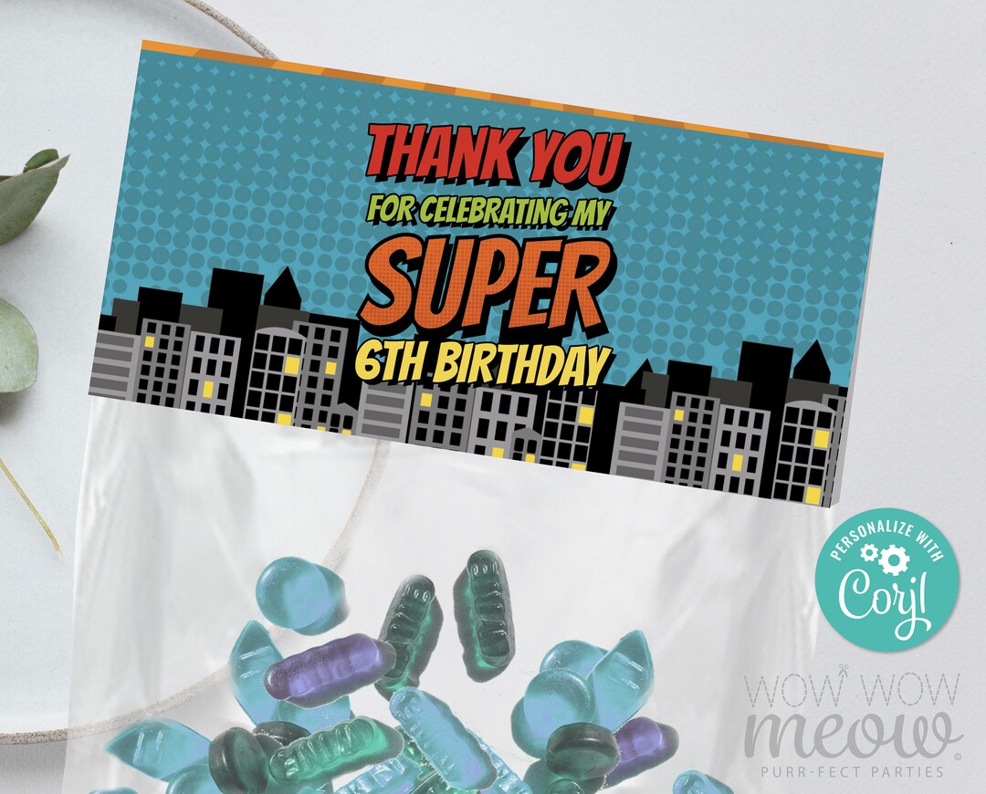 Superhero Treat Bag Headers Birthday Super Hero Comic Book Boys Girls