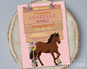 Horse Invitation Birthday Invite Riding Pony Pink Ride On Over Saddle Up INSTANT DOWNLOAD Personalize Editable Printable Template WCBK558